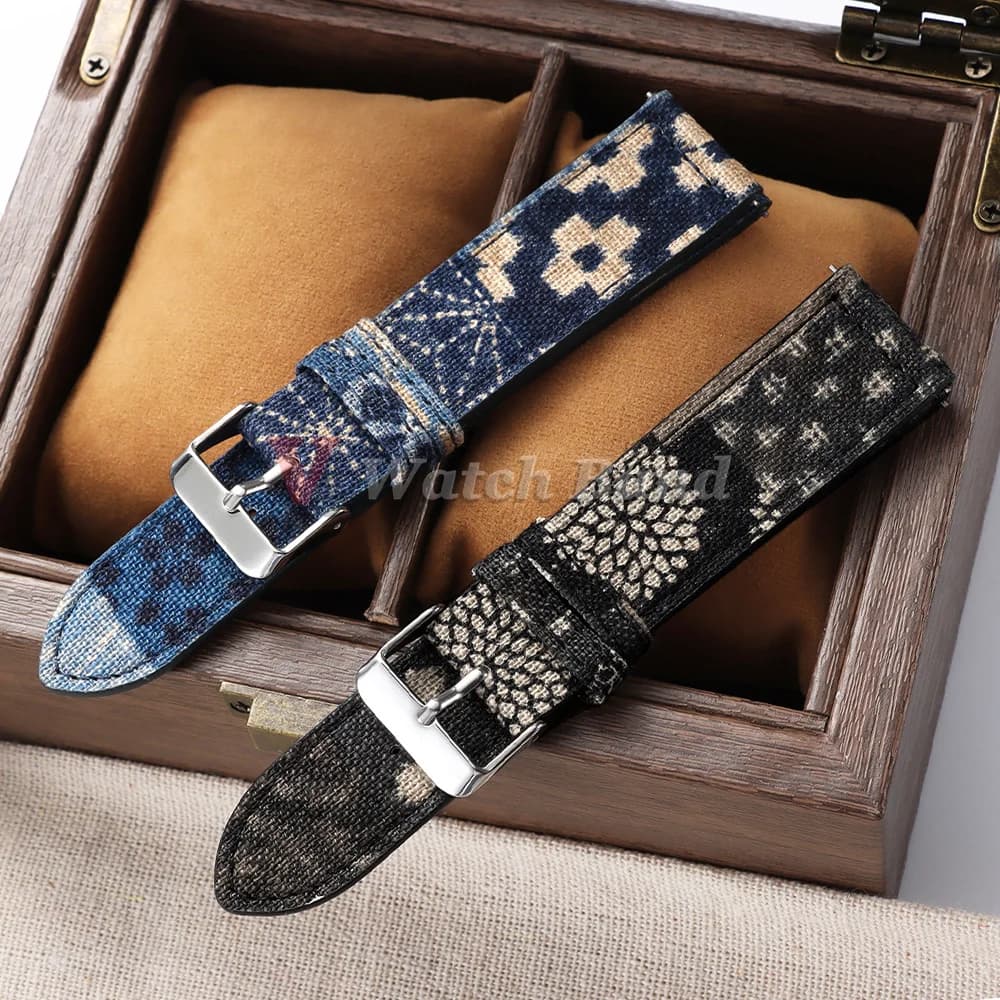 New Style Nylon Sailcloth Leather Watch Strap 20mm 22mm Denim Pattern Twist Texture Watchband Irregular Blue Bracelets Accessory
