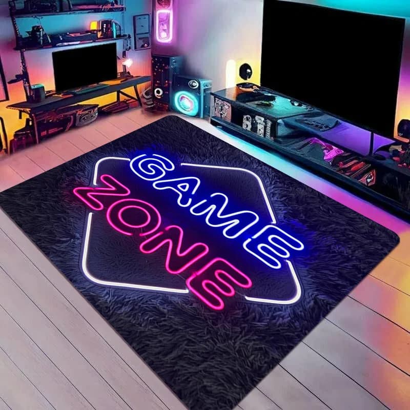 Tappeto Area Giochi Effetto Neon Antiscivolo Lavabile, Tappetino per Sala Giochi e Camera da Letto, Regalo Fantastico per Gamer, 1 Pezzo