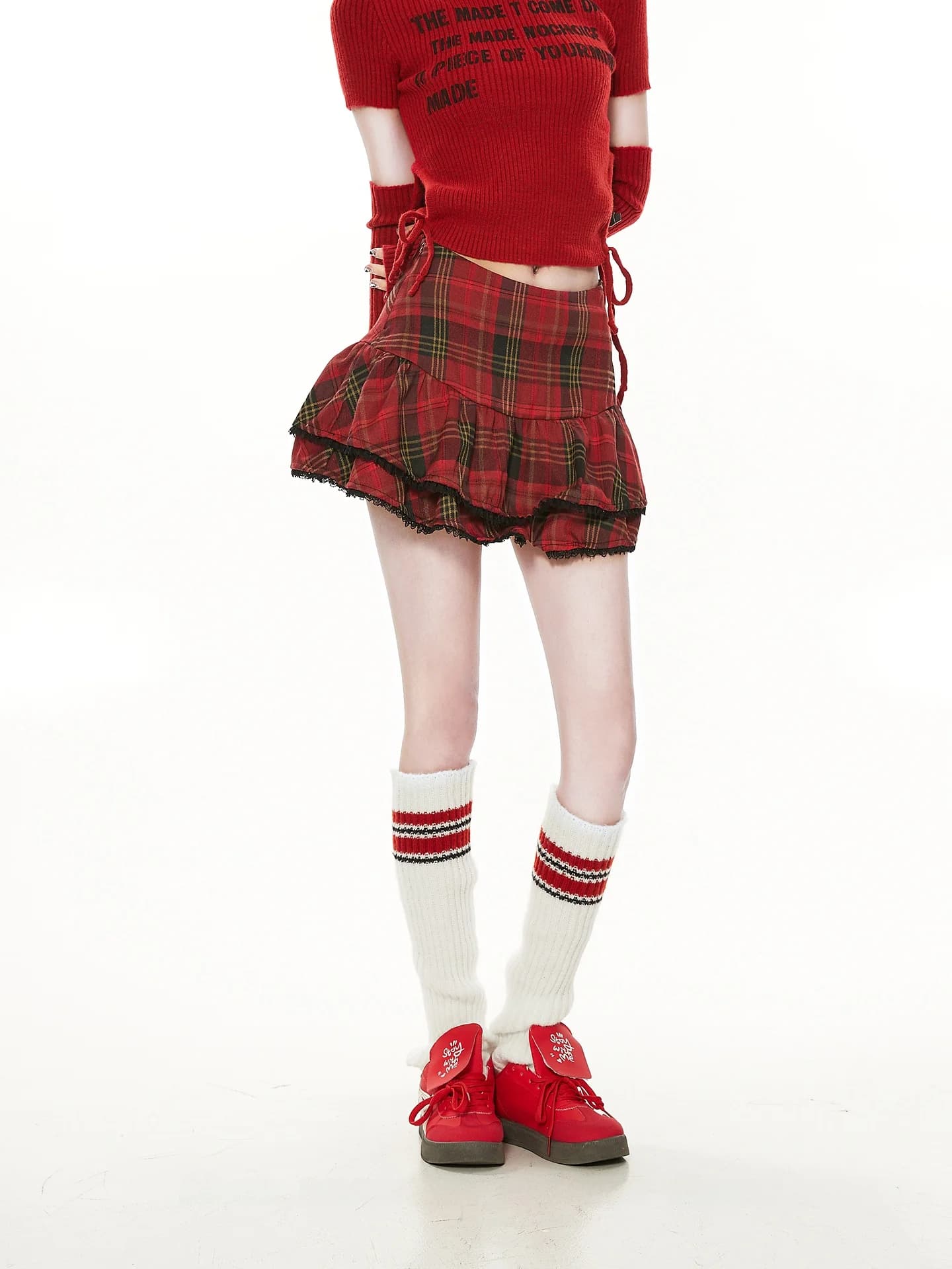 Gonna a vita alta rosso scintillante, pantaloncini a quadri, gonna a trapezio con fiorellini, stile vintage unico per l'estate, per ragazza audace