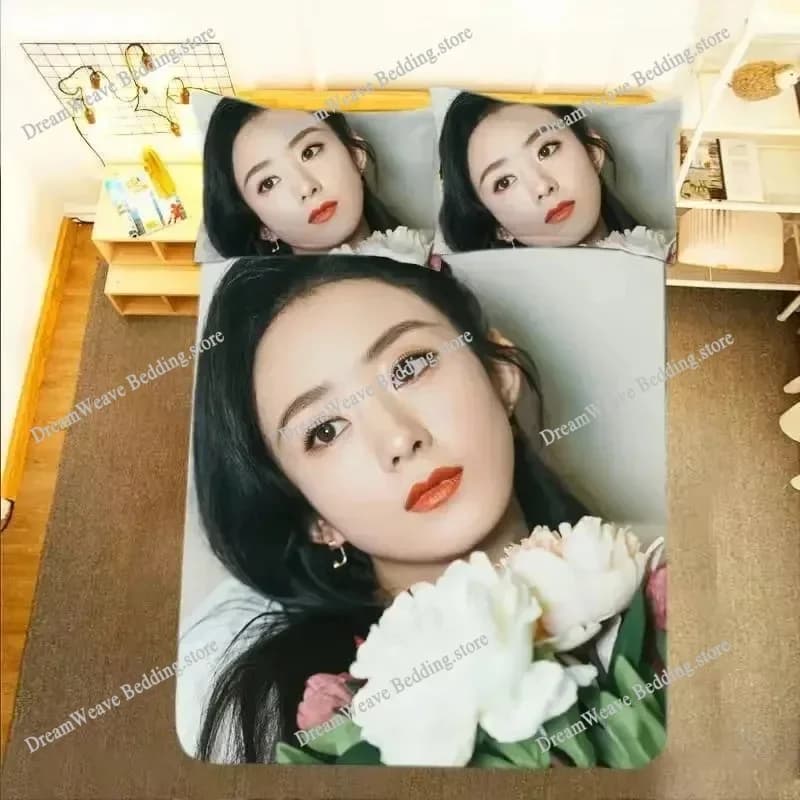 Set Biancheria da Letto Matrimoniale di Lusso con Poster HD Zhao Liying, Copripiumino e Federe, per Studenti in Dormitorio, con Foto Lifestyle ZLY, Regalo di Lusso