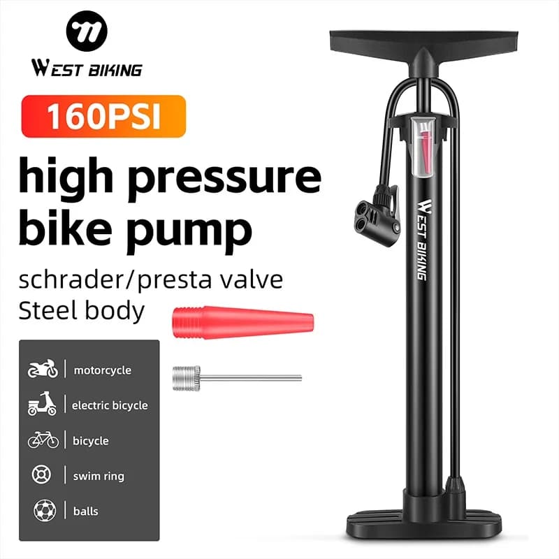 Pompa per Bicicletta WEST BIKING 160PSI, Gonfiatore Portatile ad Alta Pressione per Valvole Schrader e Presta, Accessori per MTB e Bici da Strada