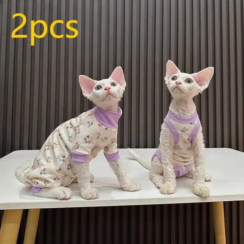 nuovi vestiti floreali a quattro zampe waffle, protezione della pancia, vestiti per gatti senza peli, sphinx Cat Devon