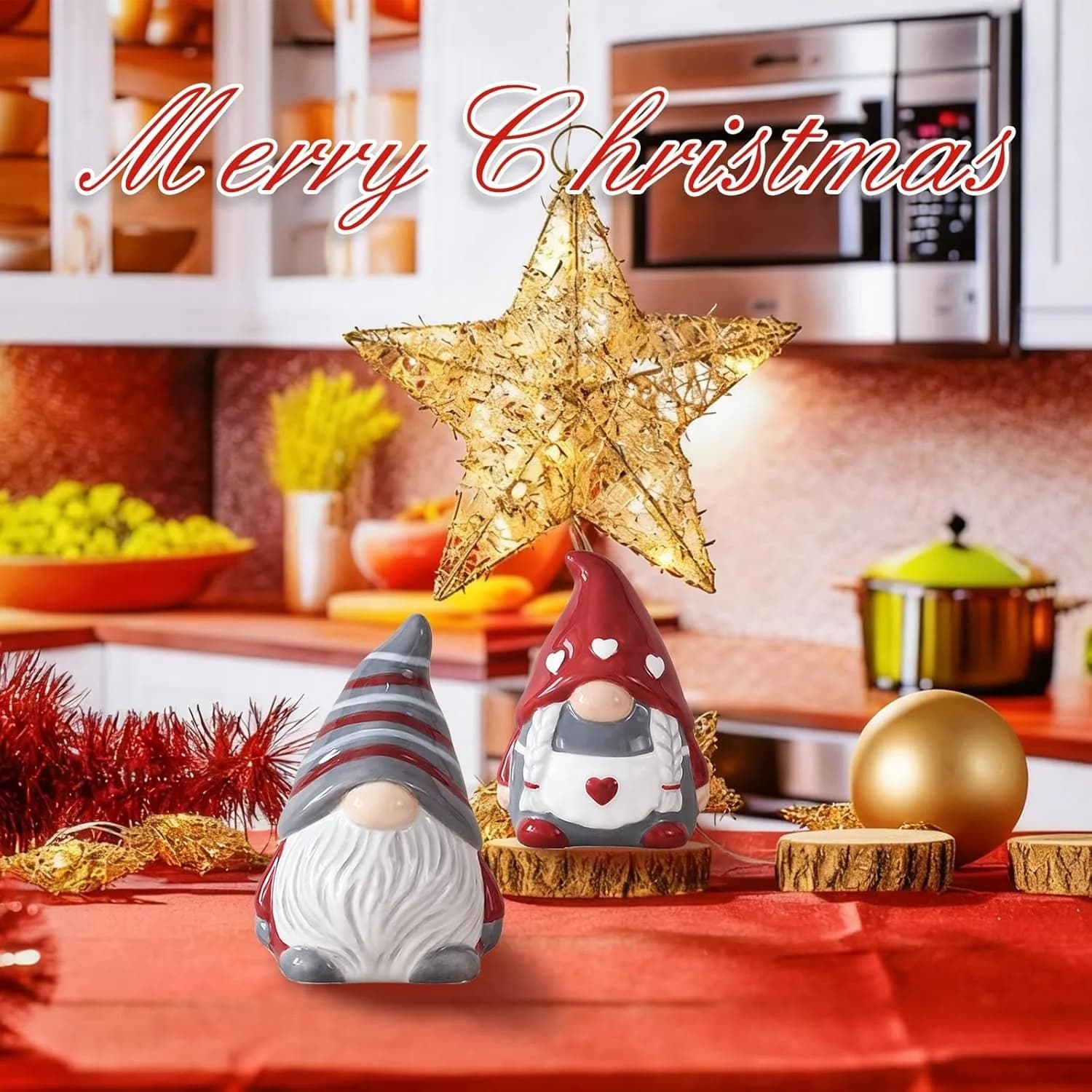 Creative Gnome Spice Shakers Ceramic Set, Salt Pepper Jars Kitchen Essentials,Christmas Valentine Table Decor,Xmas Cute Gifts