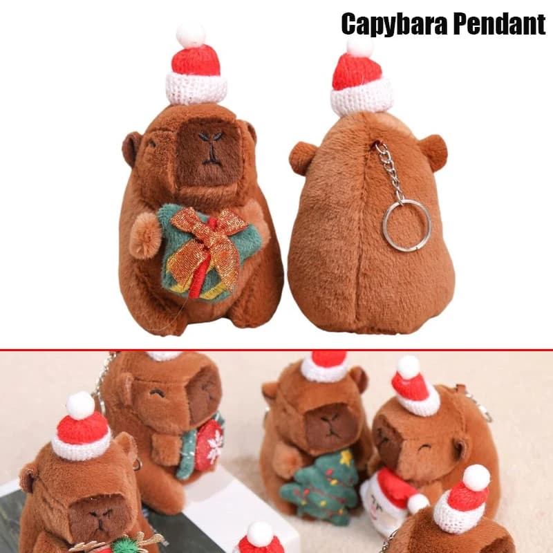 1PC adorabile capibara di Natale ciondolo portachiavi in peluche carino morbido peluche bambola giocattolo zaino appeso decorazione regalo di Capodanno