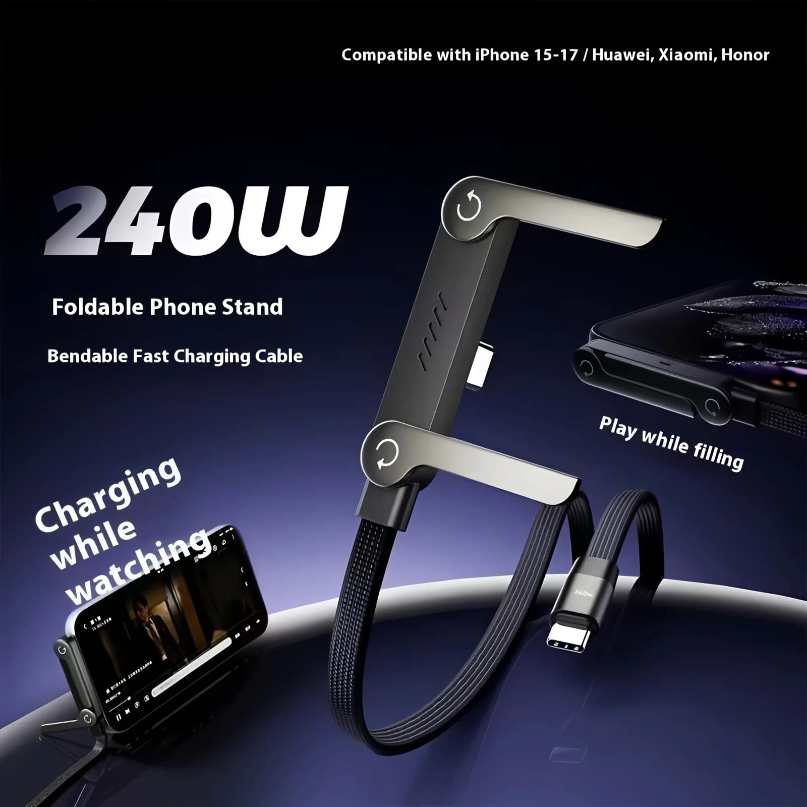MAX 240W Multifunction Data Cable for Quick Charging Type C Type C, Data Cable with Support, Data Cable for Auto