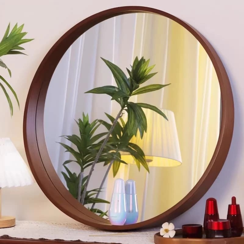 Wall-mounted Makeup Mirror - 50cm x 50cm Wall Decor Mirror, Wooden Frame Irregular Wall Mirror, Suitable for Bathrooms, Dressing
