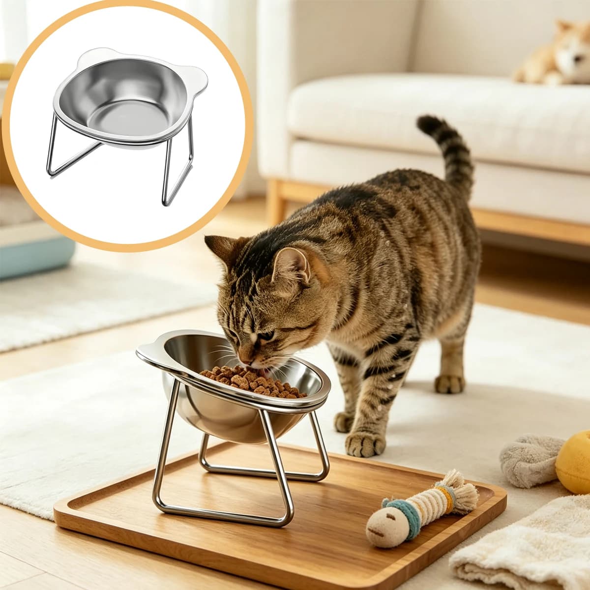 ‌304 Stainless Steel Cat Bowl Anti-shattering Food Drinking Dog Increased Tilt Neck Guard Elevated Feeder Pet Cats Articles Dish