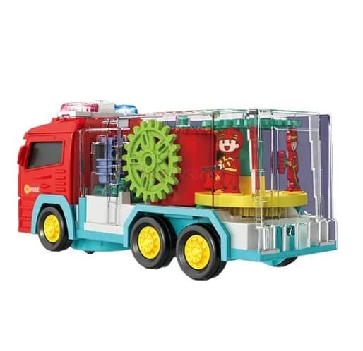 Camion dei pompieri con ingranaggi trasparenti universali, puzzle elettrico per bambini, simulazione, illuminazione, musica, giocattolo di compleanno maschile, regalo del 1° giugno
