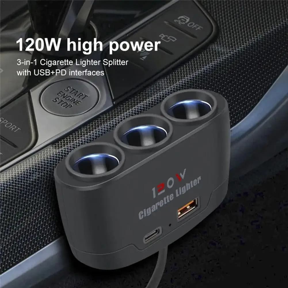 Caricabatteria da auto 120W 12V 24V 3 presa accendisigari Splitter Dual USB PD spina di conversione dell'alimentazione dell'auto adattatore di ricarica rapida per telefono