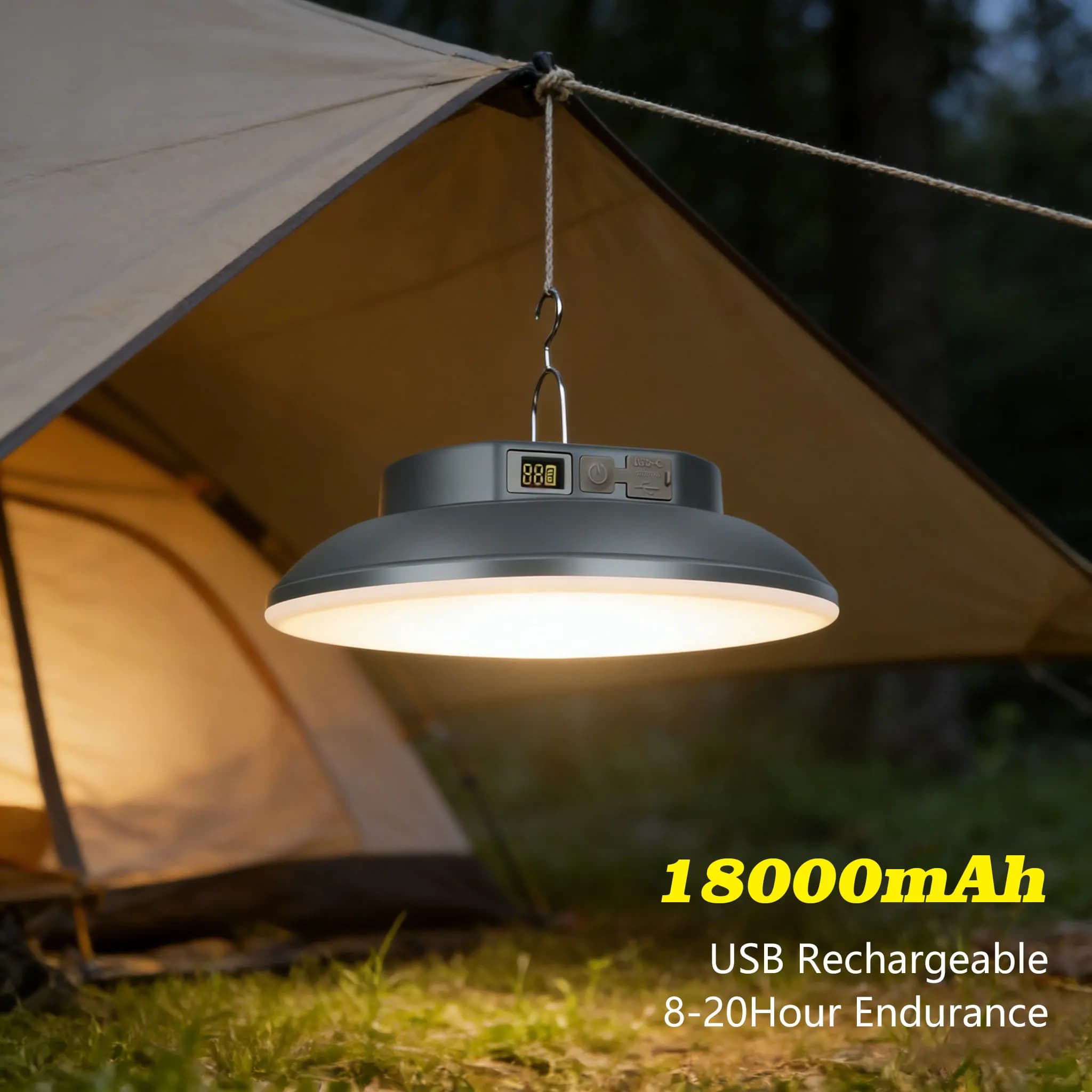 Lanterne da Campeggio Portatili LED, Luce per Tenda 18000mAh Ricaricabile, Illuminazione d'Emergenza per Pesca e Attività all'Aperto, Lampade Notturne UFO