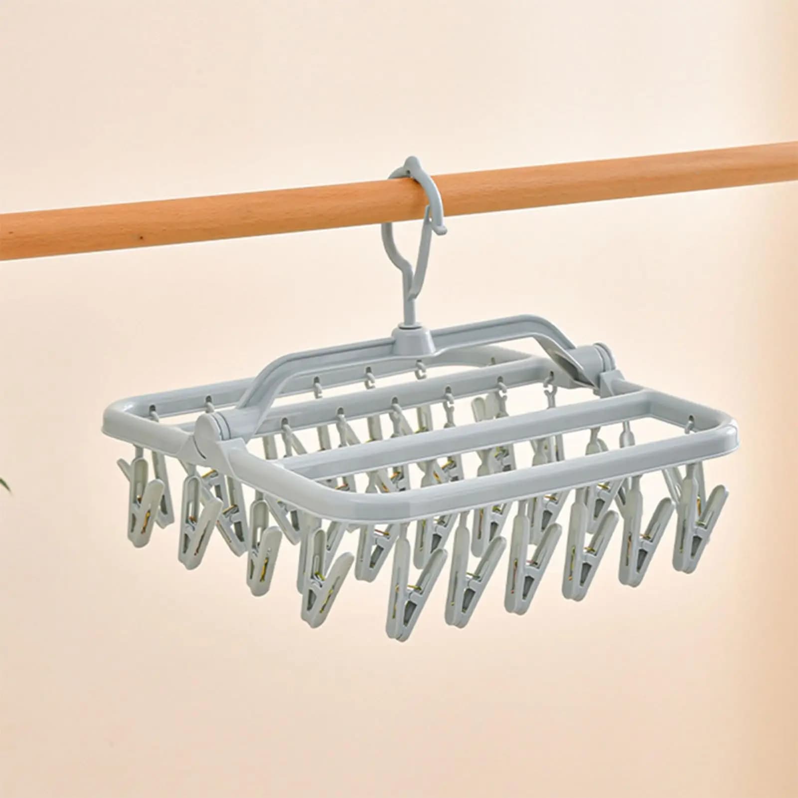 Stendibiancheria Pieghevole con 32 Clip - Stendino in Plastica per Vestiti, Biancheria Intima e Calzini