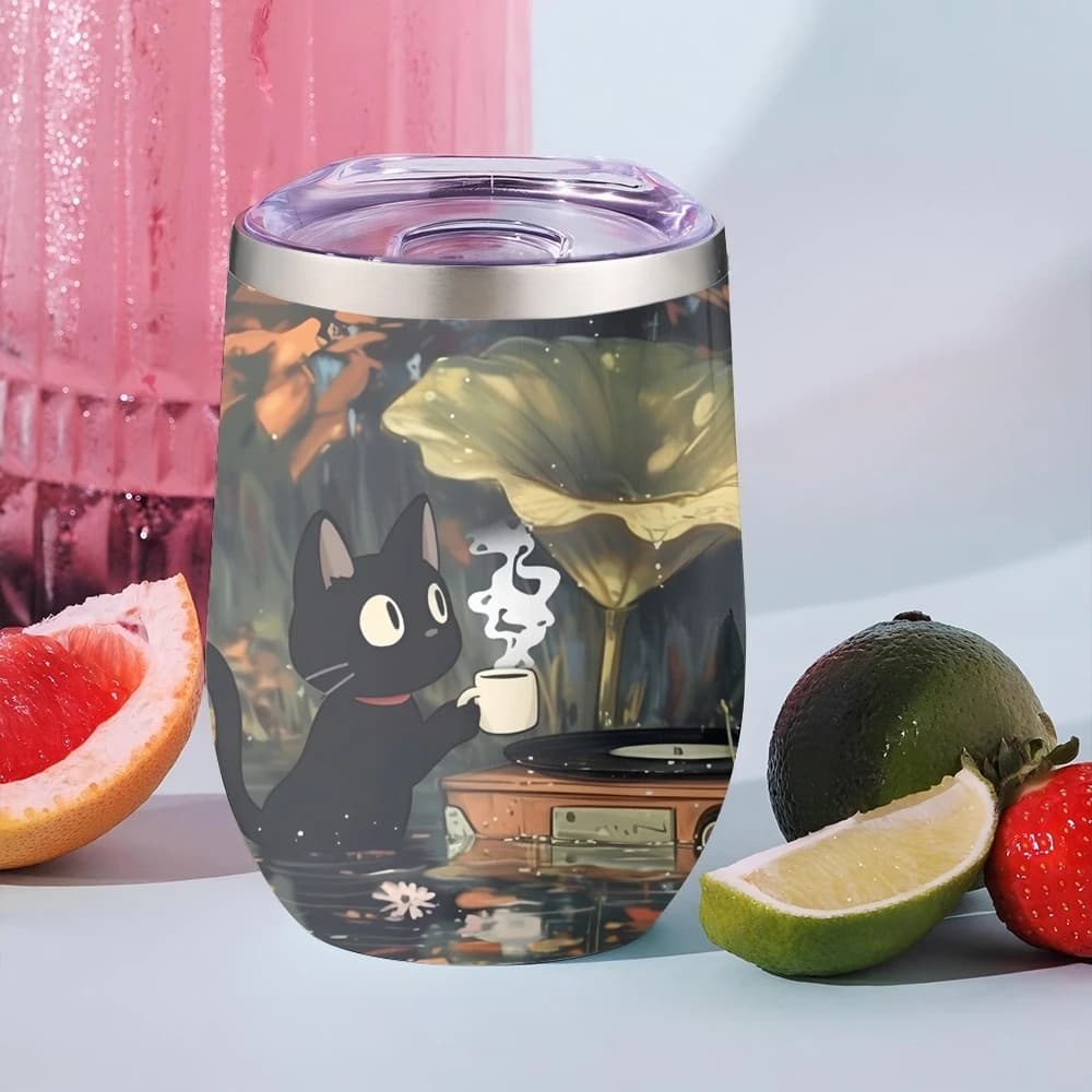 Borracce Termiche Kitten Lotus Leaves Pond da 12oz, Isolate con Coperchio, Tazza in Acciaio Inossidabile a Doppia Parete Sottovuoto per Bevande Calde e Fredde, Regalo