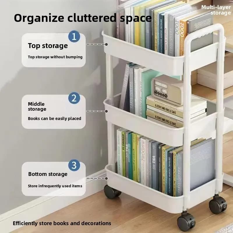 Carrello Portafrutta e Verdura Semplice per Cucina e Camera da Letto con Ruote, Facile da Montare, Scaffale in Plastica per Organizzazione Scrivania
