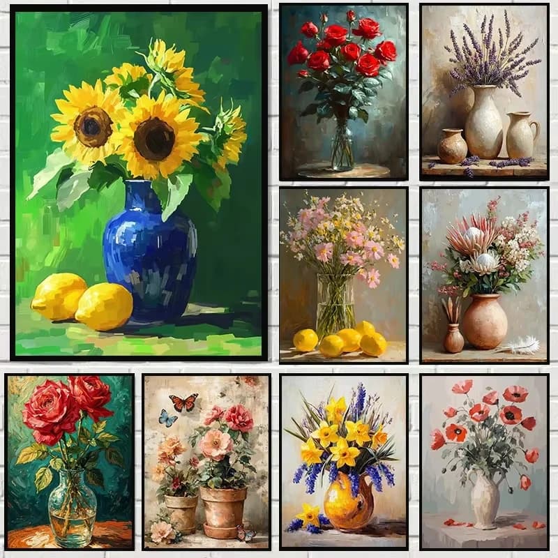 Acrylic Paint By Numbers Beautiful Flower Painting By Numbers on Canvas Coloring By Number for Adults Paint Digital Art