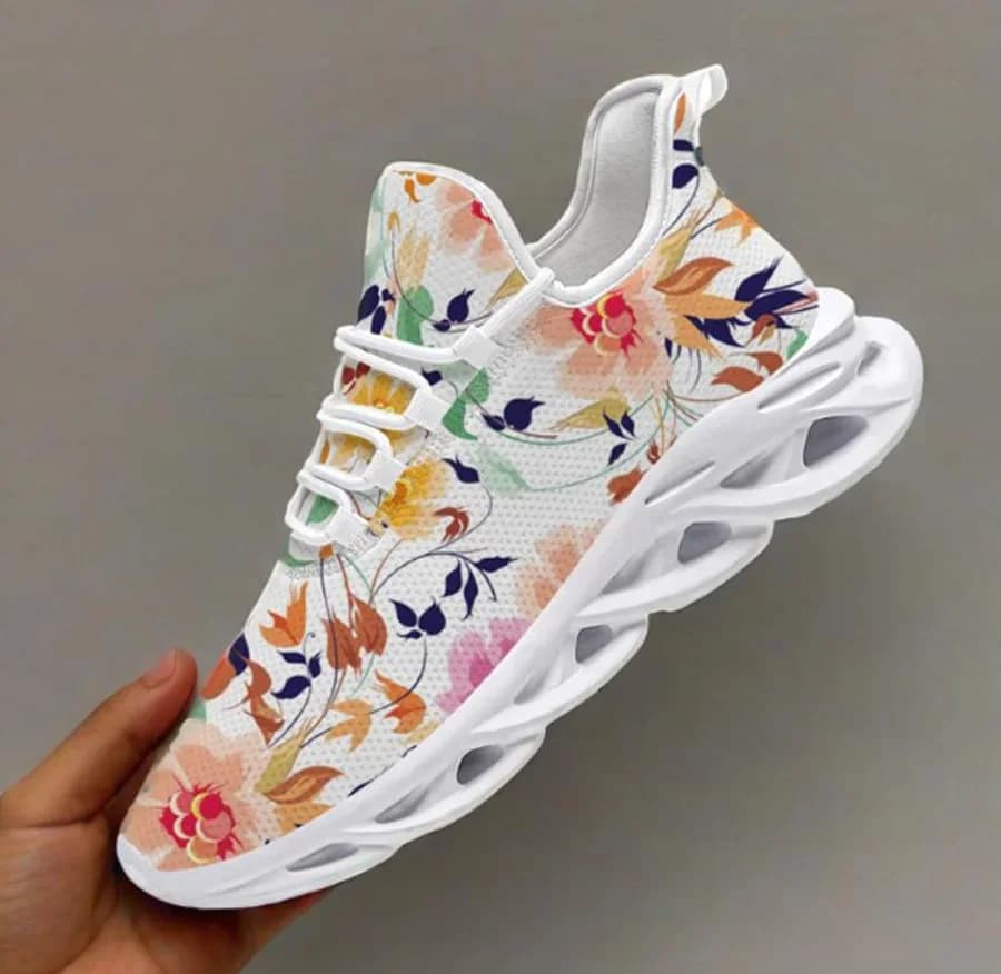 Sneakers casual da donna con fiori dipinti a mano in acquerello personalizzati, scarpe da corsa leggere e traspiranti
