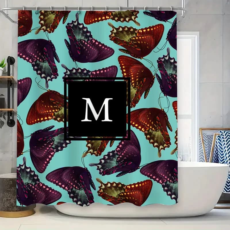 Lussuosa tenda da doccia a farfalla floreale con monogramma: aggiungi un tocco di eleganza nell'arredamento del bagno Questa tenda vibrante fea