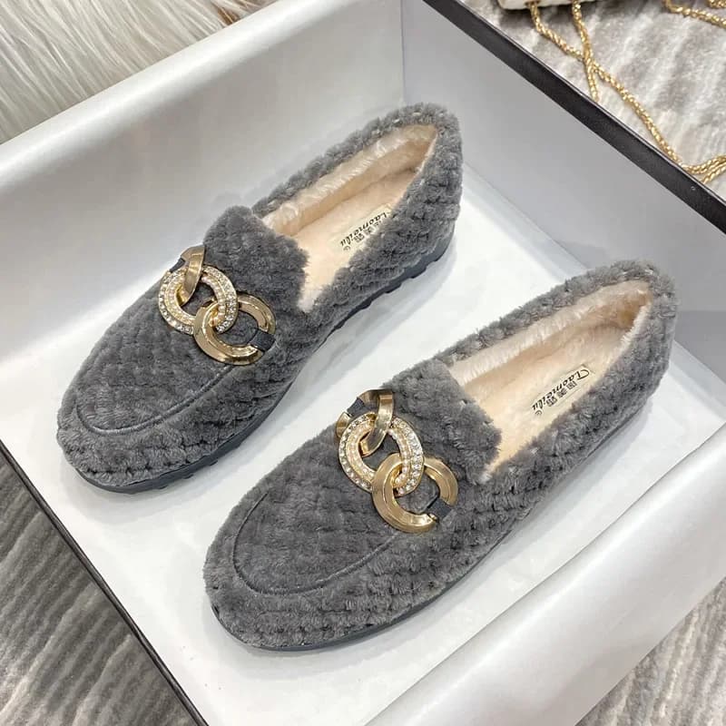 Scarpe basse da donna invernali Scarpe da barca casual calde Stivali corti in peluche da esterno per ragazza