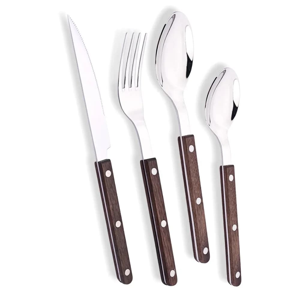 5/4/3/2Pcs Imitation Wood Rivet Hanlde Flatware Set Knife Fork Spoon Dinnerware Set Stainless Steel Cutlery Kitchen Tableware