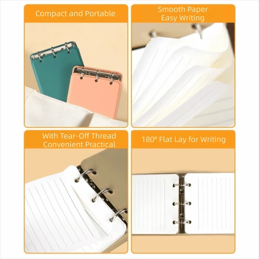 Multi-functional 3-Ring Binder Loose-Leaf Notebook PU Leather Cover Portable Notepad Refillable Memo Pad School Office Supplies