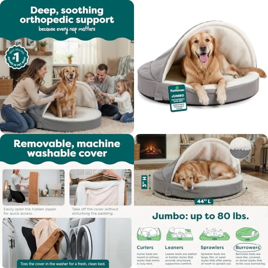 Cuccia ortopedica rotonda da 44 pollici per cani con rivestimento rimovibile e lavabile, per cani fino a 80 libbre - Sherpa e camoscio Snuggery -, 44 pollici