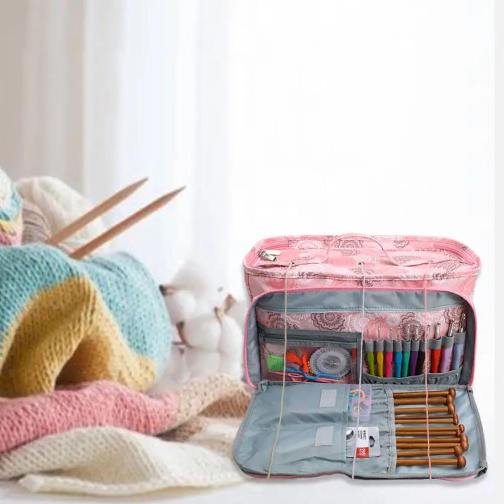 Borsa Portaoggetti in Lana Rosa, Organizzatore Durevole per Filati, Porta Uncinetti, Borsa Portatile per Attrezzi Artigianali, per Conservazione Domestica