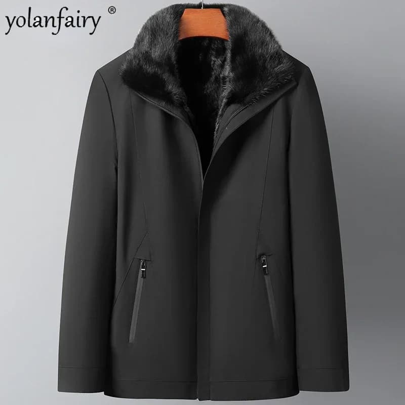 Nuovo Inverno Parka da uomo intero cappotto di pelliccia di visone da uomo risvolto giacca di pelliccia spessa abbigliamento maschile business giacche casual Casaco Masculino FC