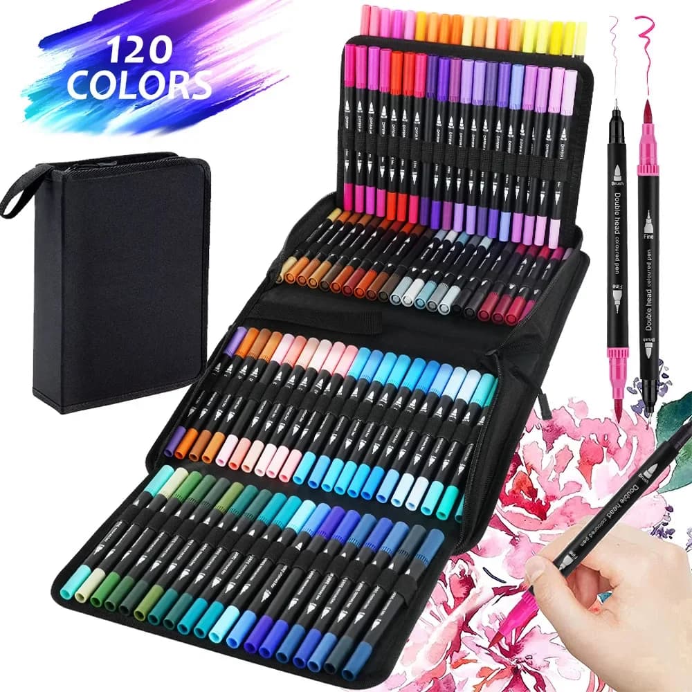 12/24/60/72/100/120 colori pennarelli ad acquerello pennarello a doppia punta Fineliner disegno per calligrafia pittura Set forniture artistiche