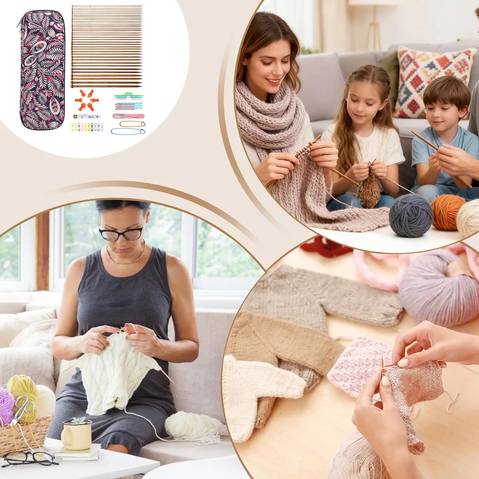 Set di ferri da maglia Nastri dosatori Accessori per maglieria Aghi in legno da 13,7 pollici Set per maglieria per principianti Donne adulte Nonna Uomini Filati