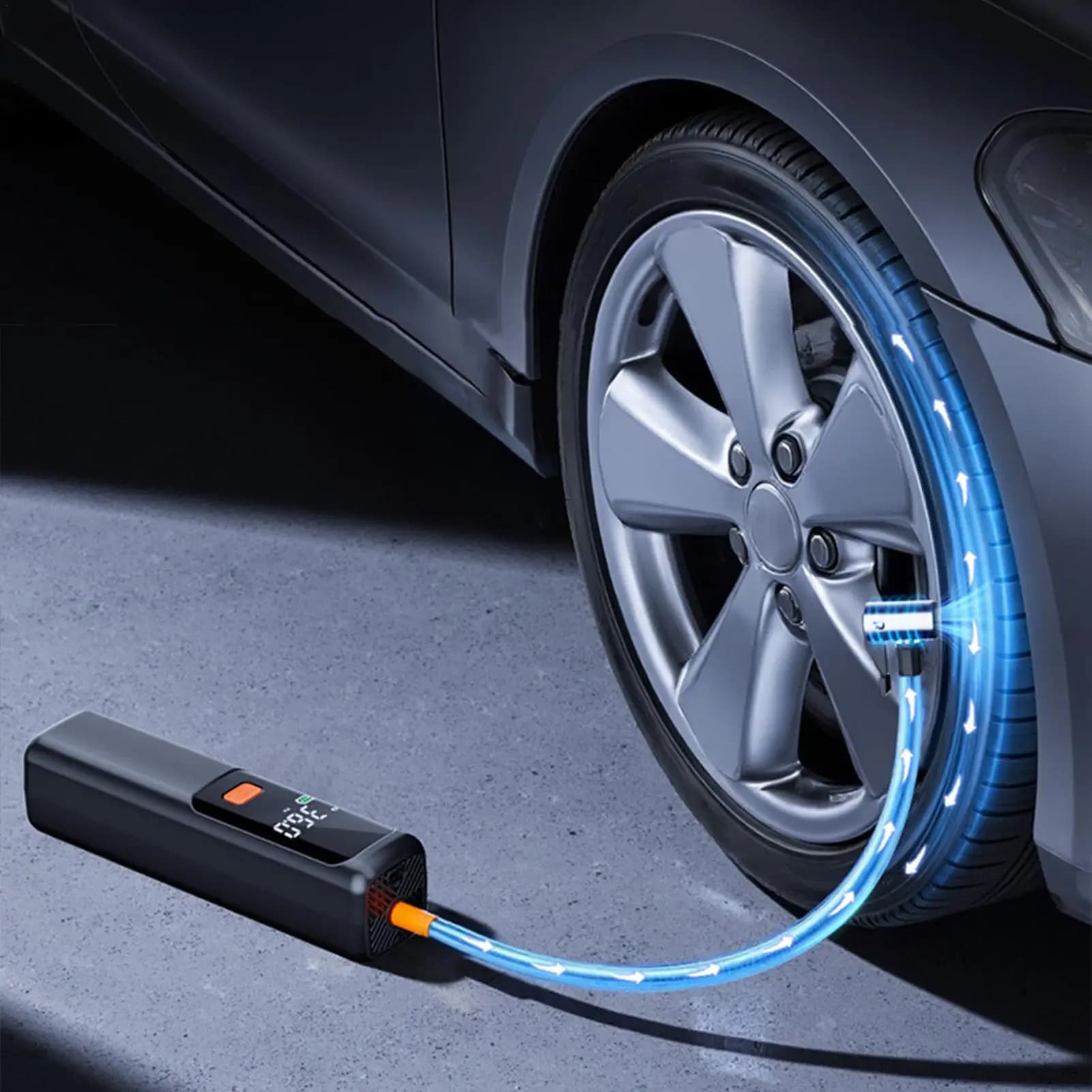 Compressore d'aria portatile Pompa d'aria portatile senza fili per pneumatici per auto Gonfiatore elettrico per scooter Camion Pickup Automotive