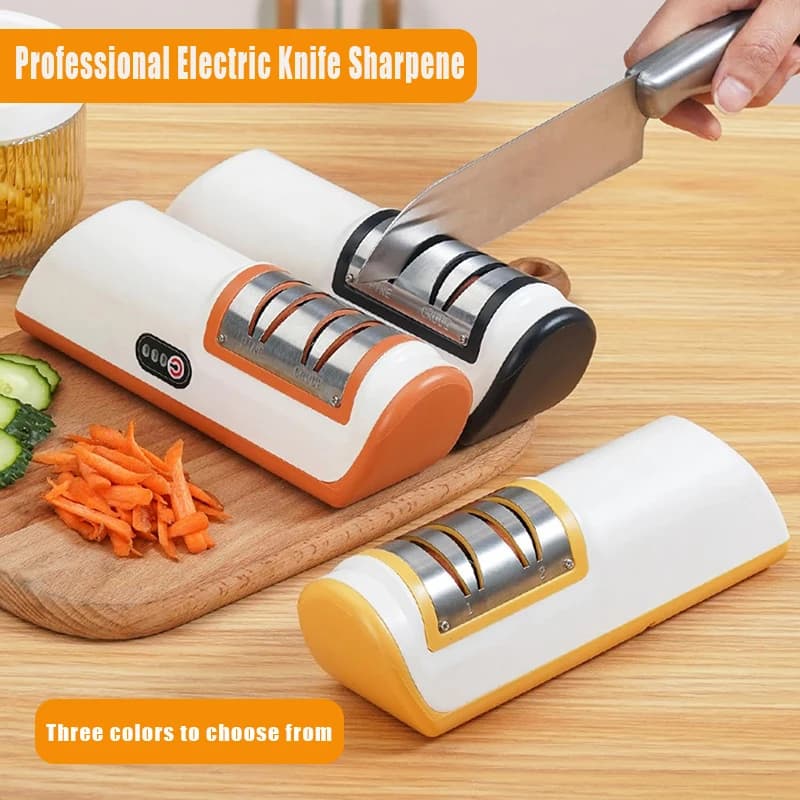 Compact Automatic Electric Knife Grinder - Coarse Grinding and Double Stage Precision For Home Kitchen Tools