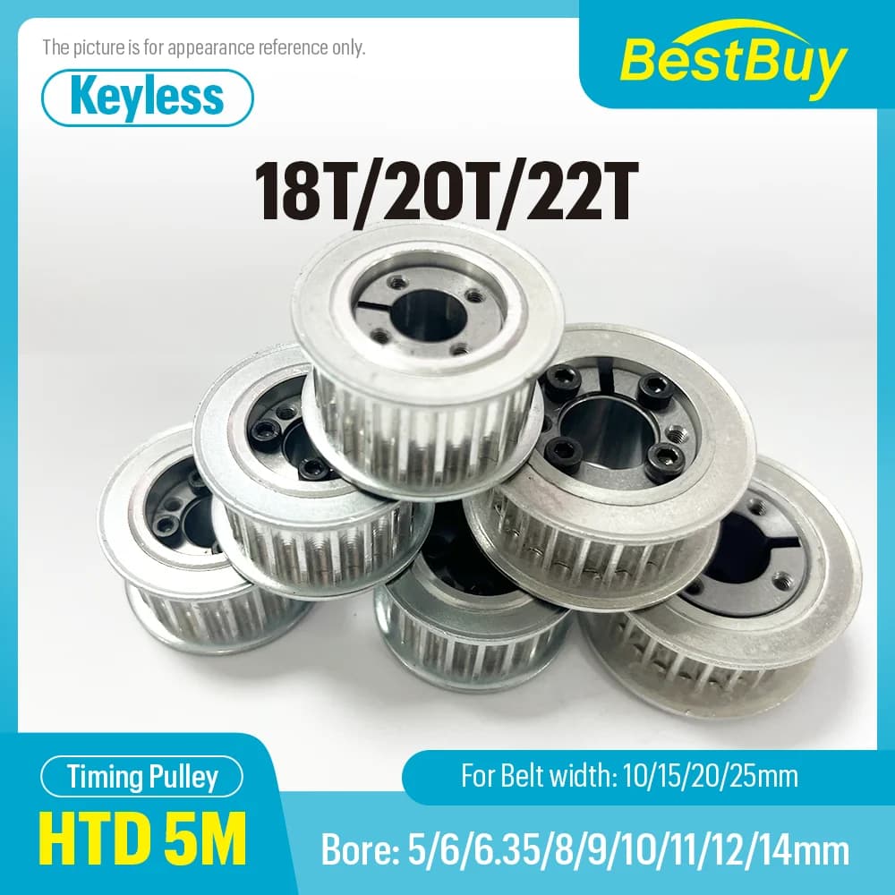 HTD 5M 18T/20T/22T with Keyless Hole 5-14mm for Width Strap 10-25mm - Precision Transmission Belts for Industrial Use