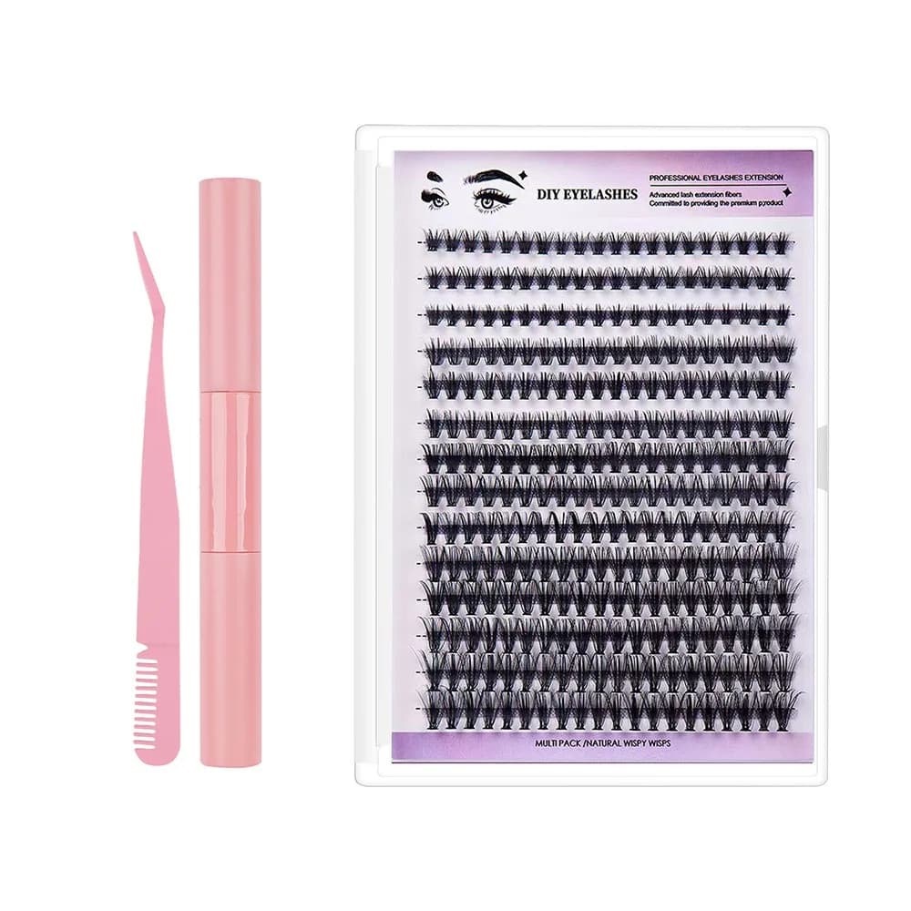 Kit Ciglia Finte 8-12mm Facili da Applicare, Adesivo e Sigillante per Extension Ciglia Fai-da-Te con Spazzola, Ciuffetti di Ciglia