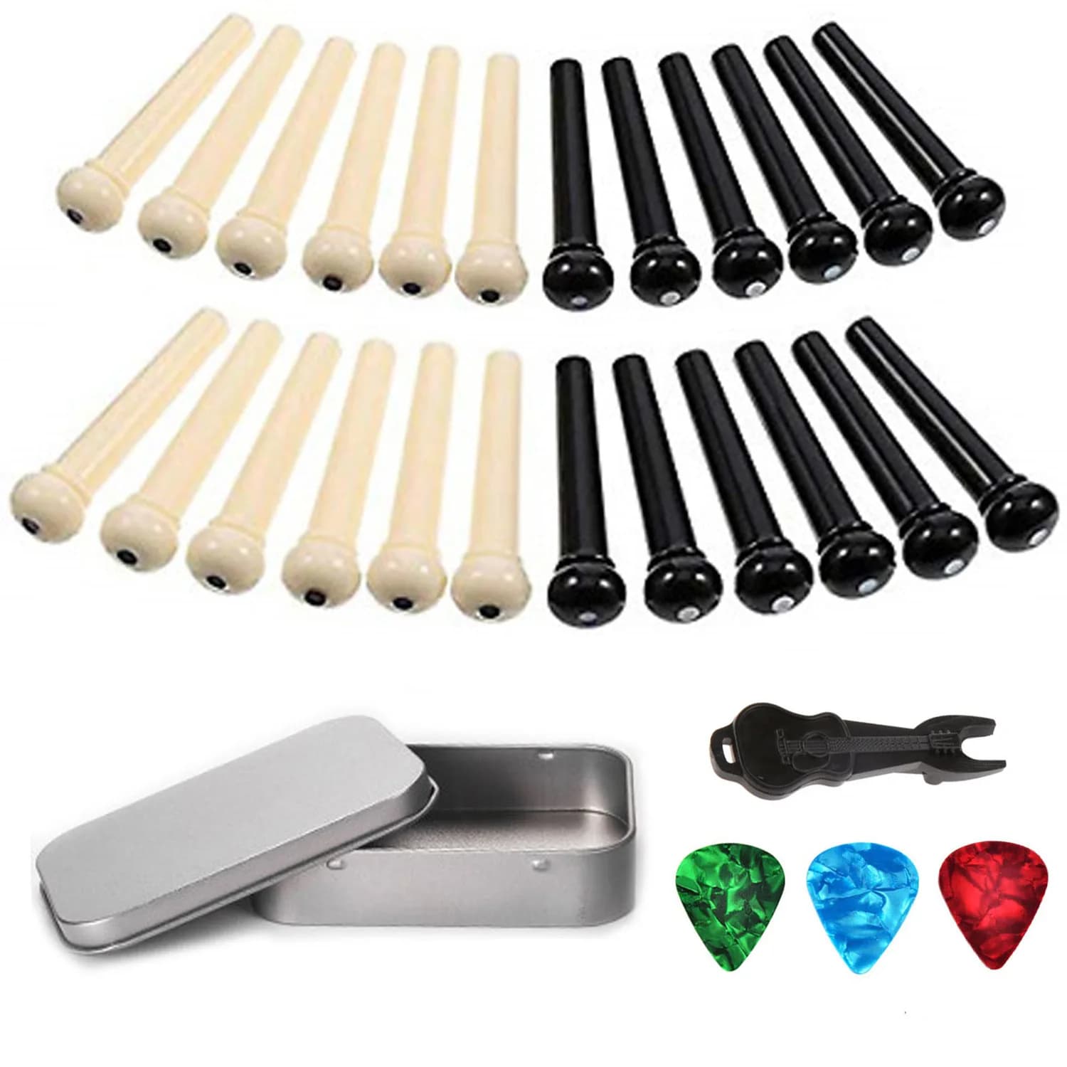 Set di scatole per plettro per corde per chitarra da 29 pezzi con levapunti, cacciavite e scatola per plettro