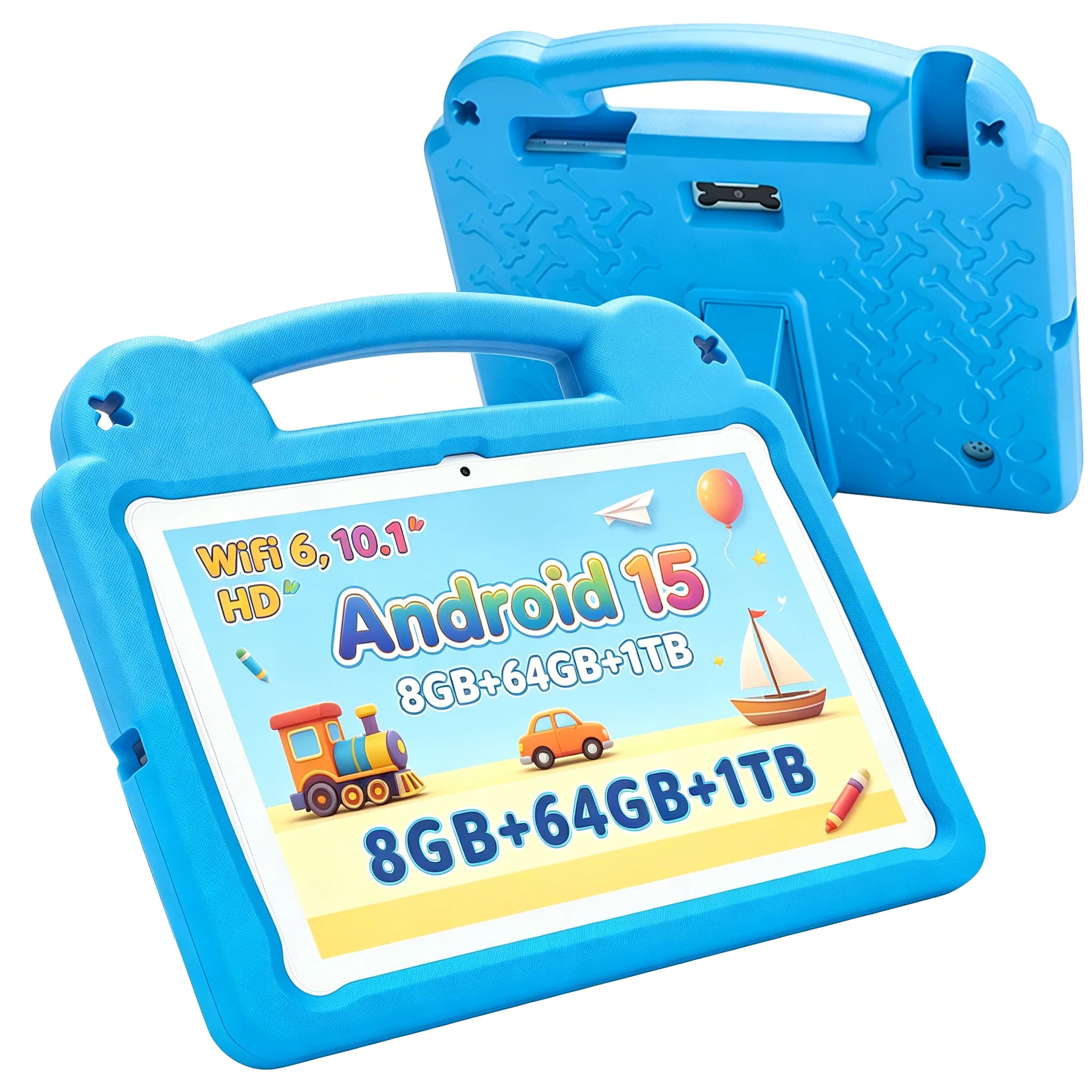 Tablet per Bambini Paitanry 10.1 Pollici Android 15, 8GB (4+4GB Espandibili) 64GB di Memoria, Schermo IPS 1280x800 con Protezione per gli Occhi, Custodia Antiurto in EVA