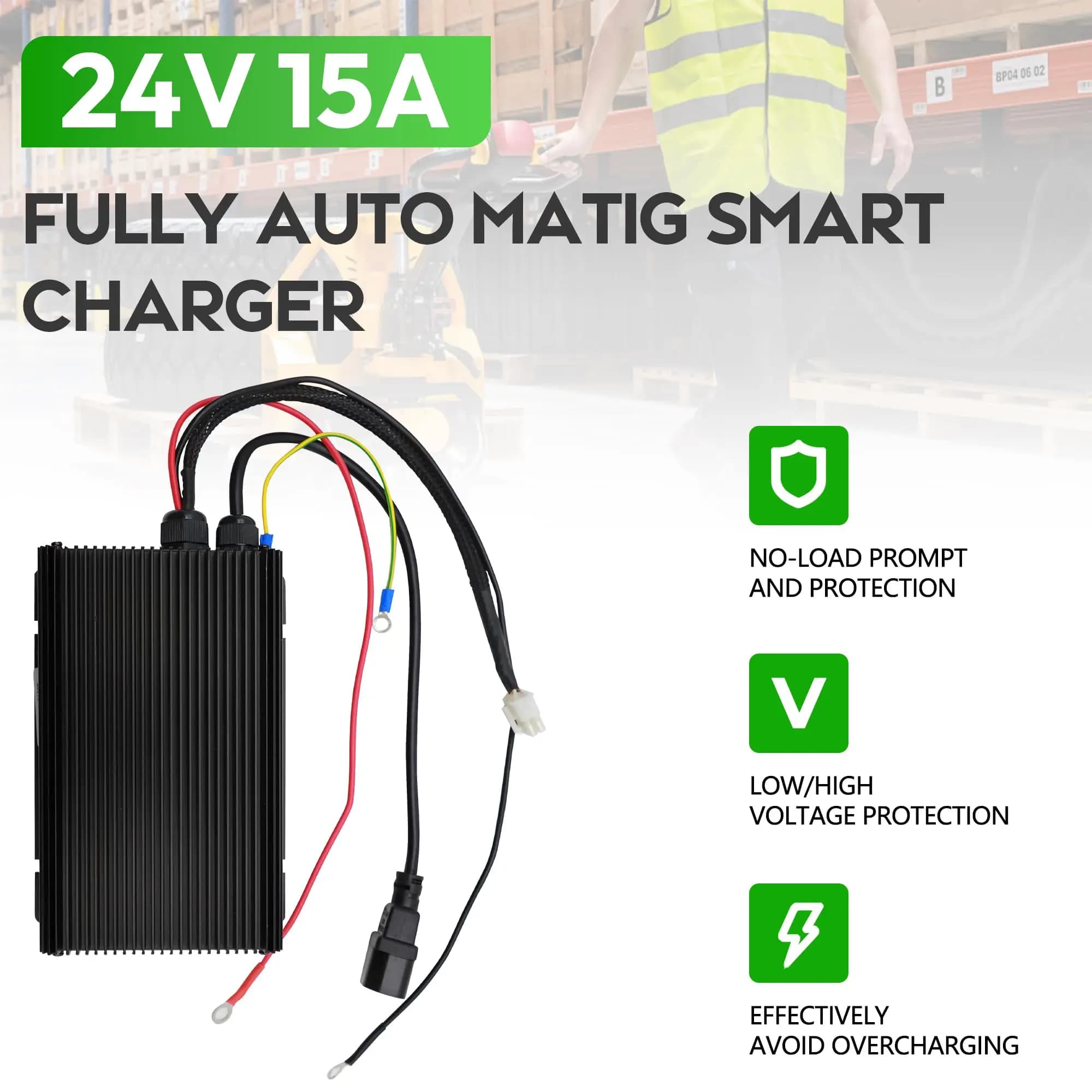 Caricabatterie 24V 15A ESCH24V15A Compatibile con Transpallet Elettrico Big Joe E30 EZ30, Impermeabile IP65