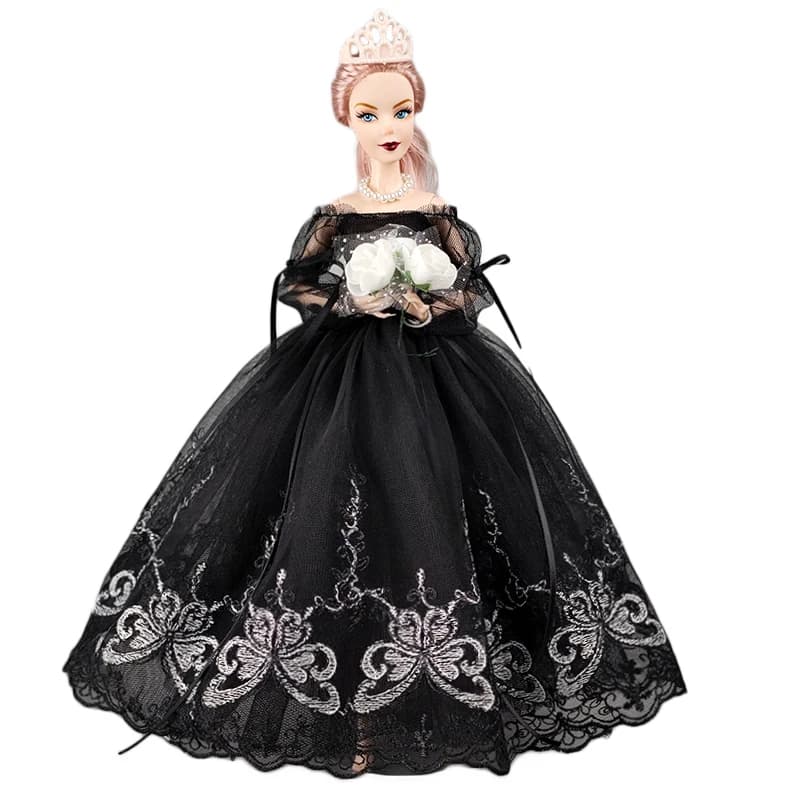 Black Handmade Clothes For 11.5" Doll Outfits Princess Dress 1/6 Dolls Accessories Puff Sleeve Bowknot Party Gown Toy