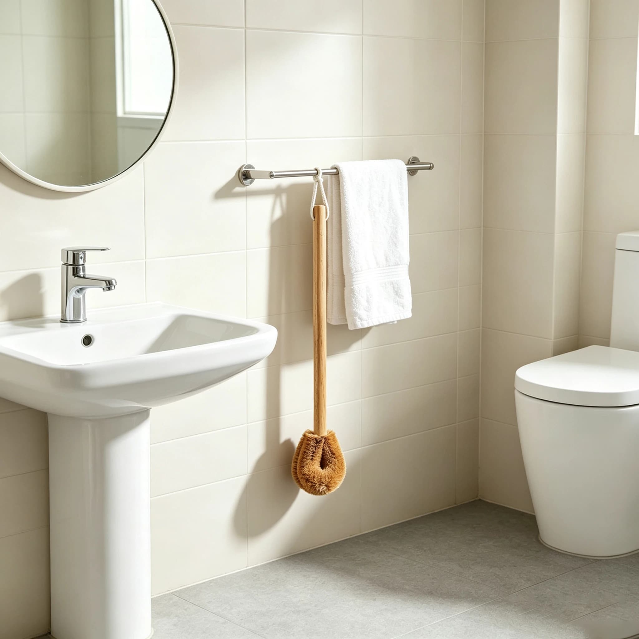 F9 Bathroom No Dead Spots Toilet Brush Soft Bristles Wooden Toilet Brush Natural Coconut Toilet Cleaning Brush Bathroom Brush