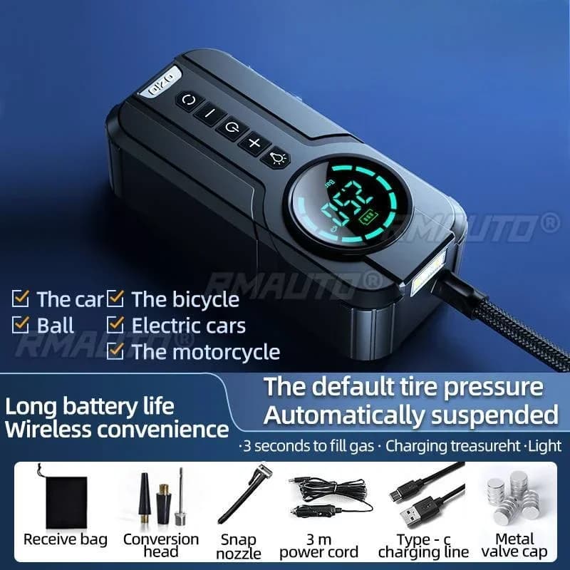 Wireless Wired Car Air PumpTire Inflator Pressure Inflatable Pump HD Display for Car SUVs Motocycle Bike B