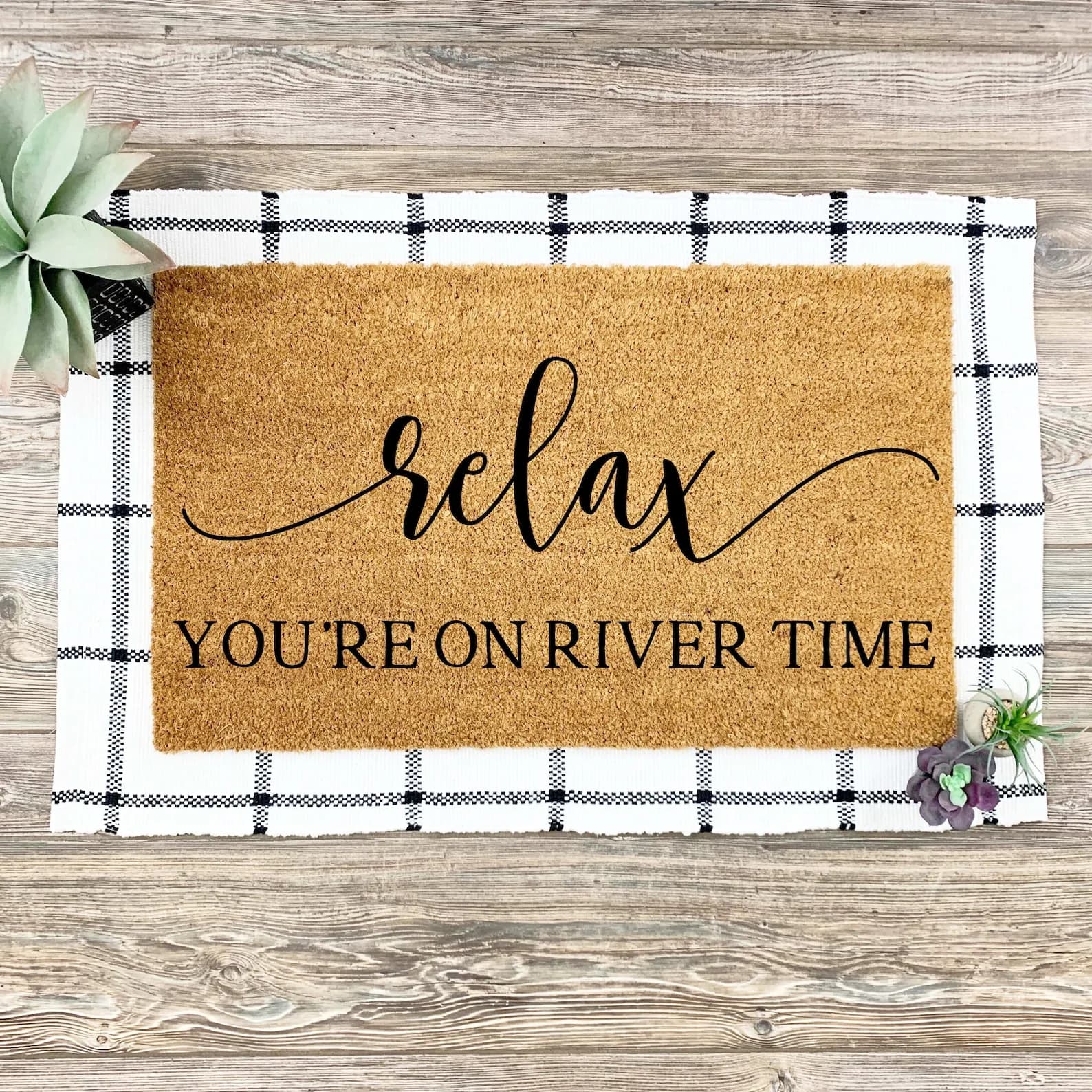Custom Personalized Welcome Doormat Relax You're on River Time Doormat Life is Better at the River Doormat Design Home Decor