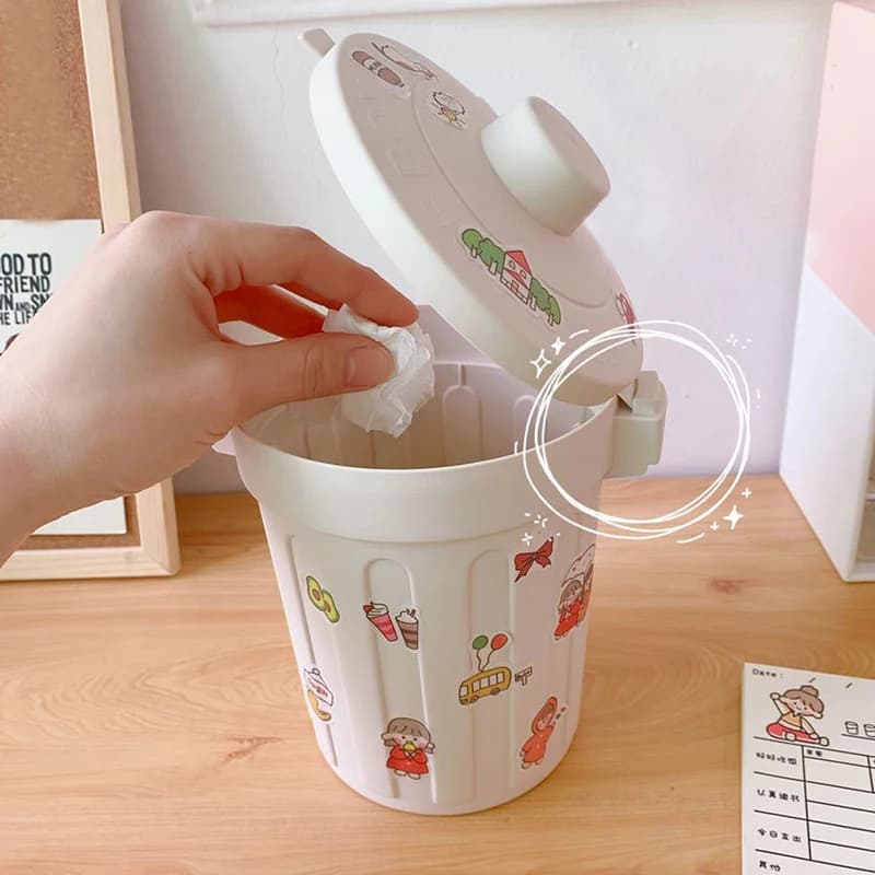 Ins Desktop piccolo cestino della spazzatura cestino della spazzatura camera da letto casa carino pattumiera con coperchio Mini