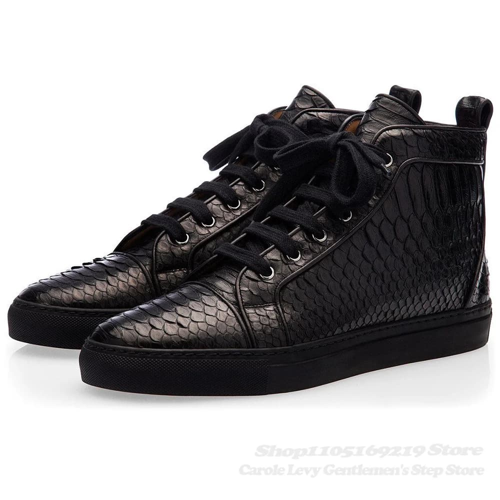 Scarpe Eleganti in Pelle Nera per Uomo, Punta Rotonda, Traspiranti, Casual, Suola Piatta, Marca di Design, Stivali Alti con Lacci