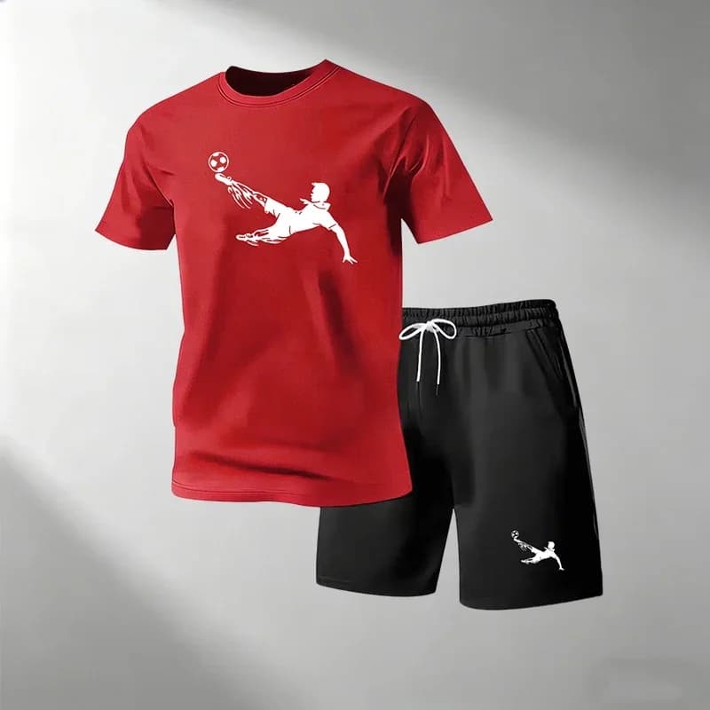 Football Summer Men's Quick Dry T-Shirts Sets Short Sleeve + Sports Shorts O-Neck Casual Home Outdoor Running Training Suit