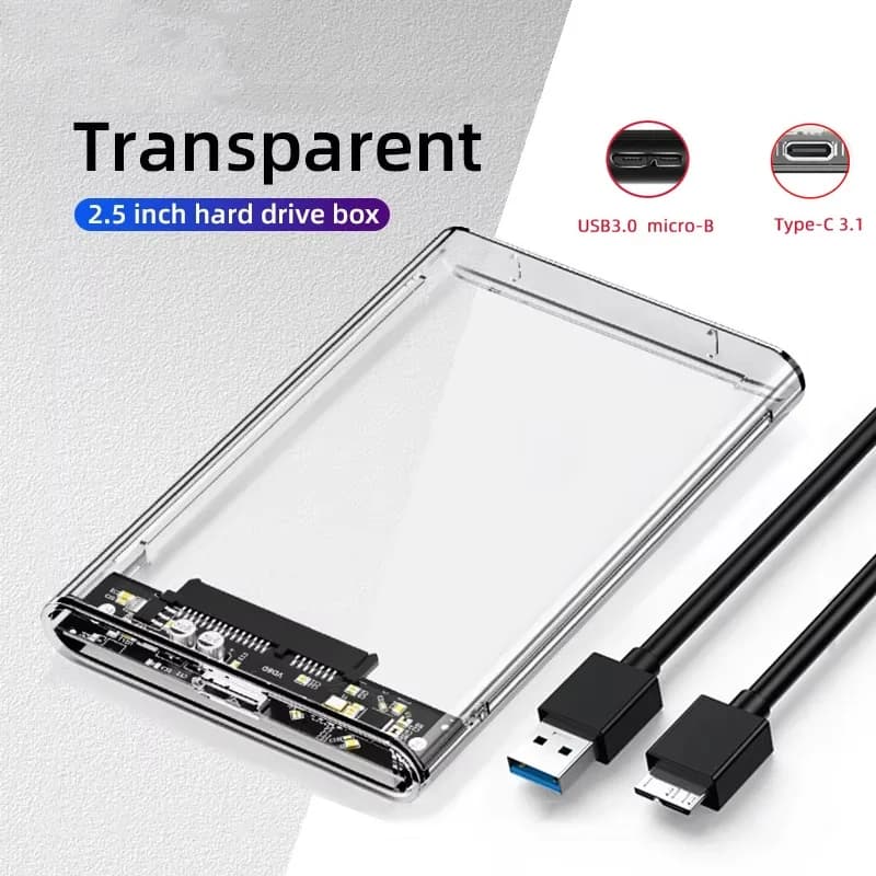 Custodia trasparente per HDD SSD da 2,5 pollici Custodia per HDD USB 3.0 tipo C a SATA Custodia per HDD SATA esterna da 6 Gbps Max USB C per PC portatile