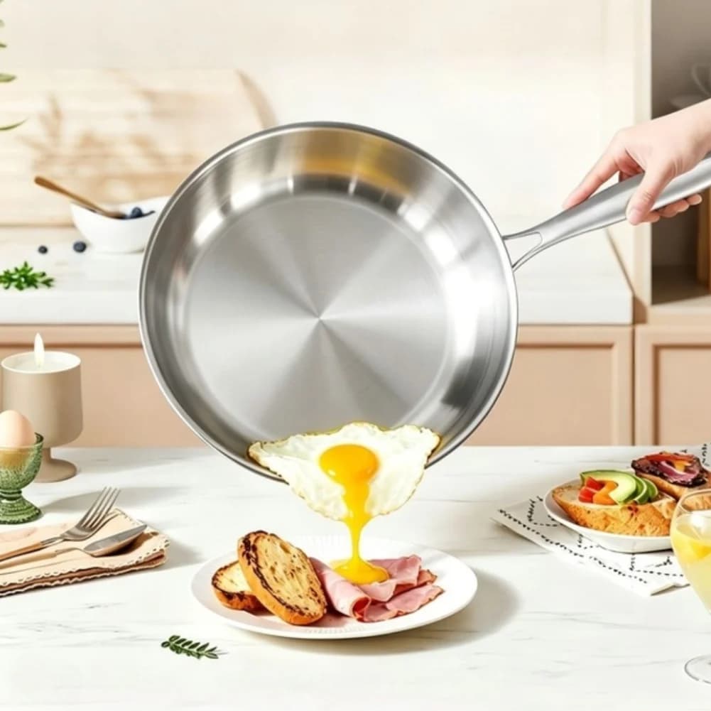 316 Stainless Steel Frying Pan with Flat Bottom for Steak Cooking Compatible with Induction Electric and Gas Stoves
