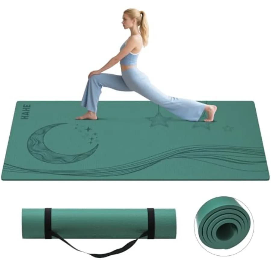 Large Yoga Mat 72x40x0.4 Inch Thick Extra Wide Non Slip Workout Mat with Strap for Yoga Pilates Fitness Home Gym Studio in Blac