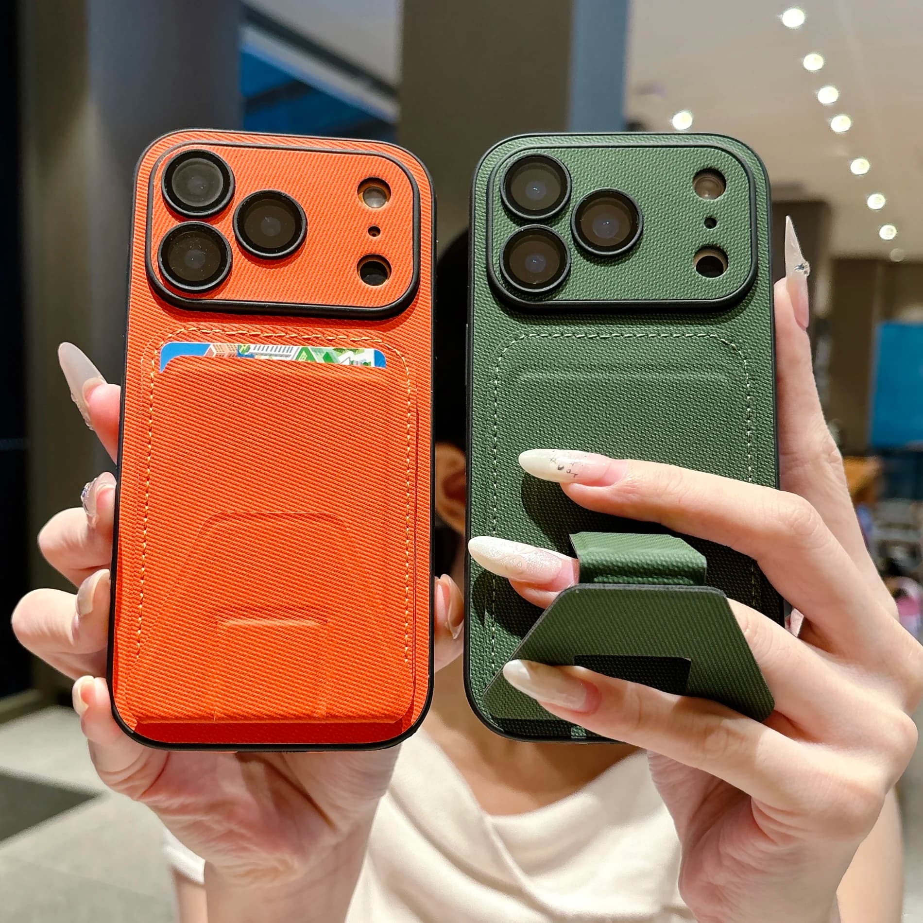 New Tech Fabric Phone Case with Card Slot & Hidden Kickstand Matte Lens Glass Cover For iPhone 17 16 15 14 Plus 13 Pro Max