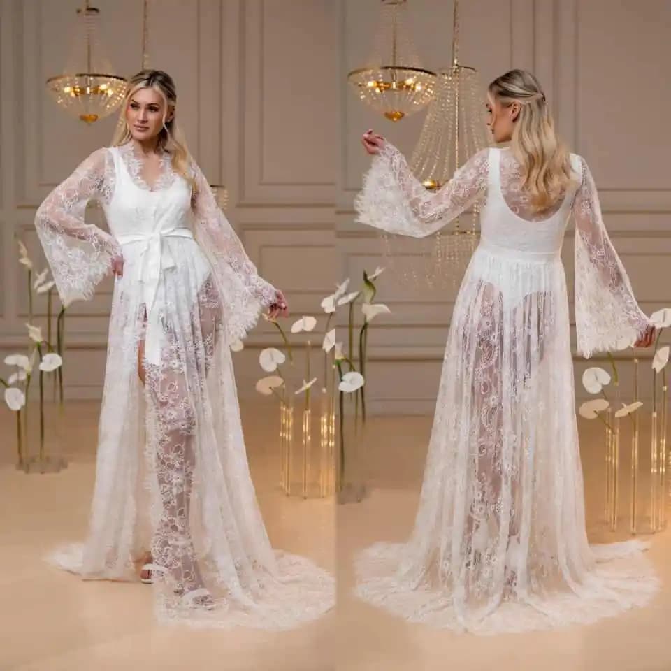 Elegant Bride Robe And Nightgown Long Sleeve Gowns Photo shoot Sleepwear Bathrobe Prom Bridesmaid Pajamas Custom Made