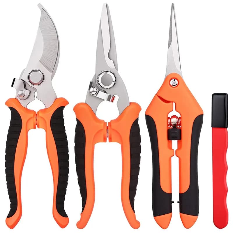 4PCS Gardening Tools Scissors Garden scissors set with stone for sharpening Stainless steel shears with sharp curved blades