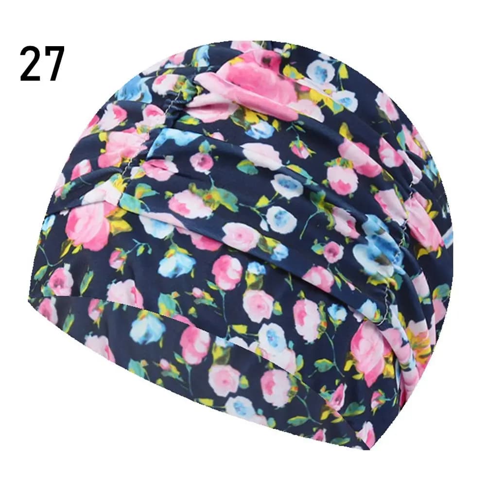 Sports Accessories Printed with Flowers Pleated Earrings Long hair Stretch nylon turban trousers Pool bathroom hats Swimming head