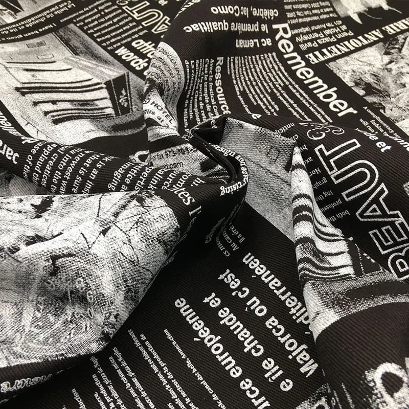 Tessuto di Cotone con Graffiti in Stile Giornale, Tessuto per Diari, Riviste di Moda, Tessuto di Design per Cucito Fai-da-Te, Cappotti e Giacche alla Moda
